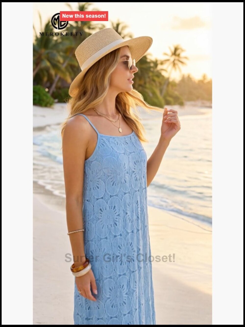 Spaghetti Strap Maxi Dress with Lace Eyelet and Pockets Boho Wedding Guest - Picture 7 of 7